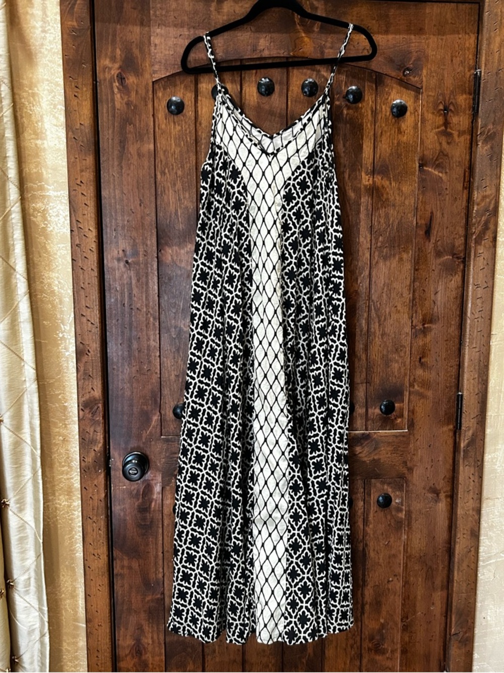 Haute Hippie Black and Cream Geometric Maxi Slip Dress, Size L